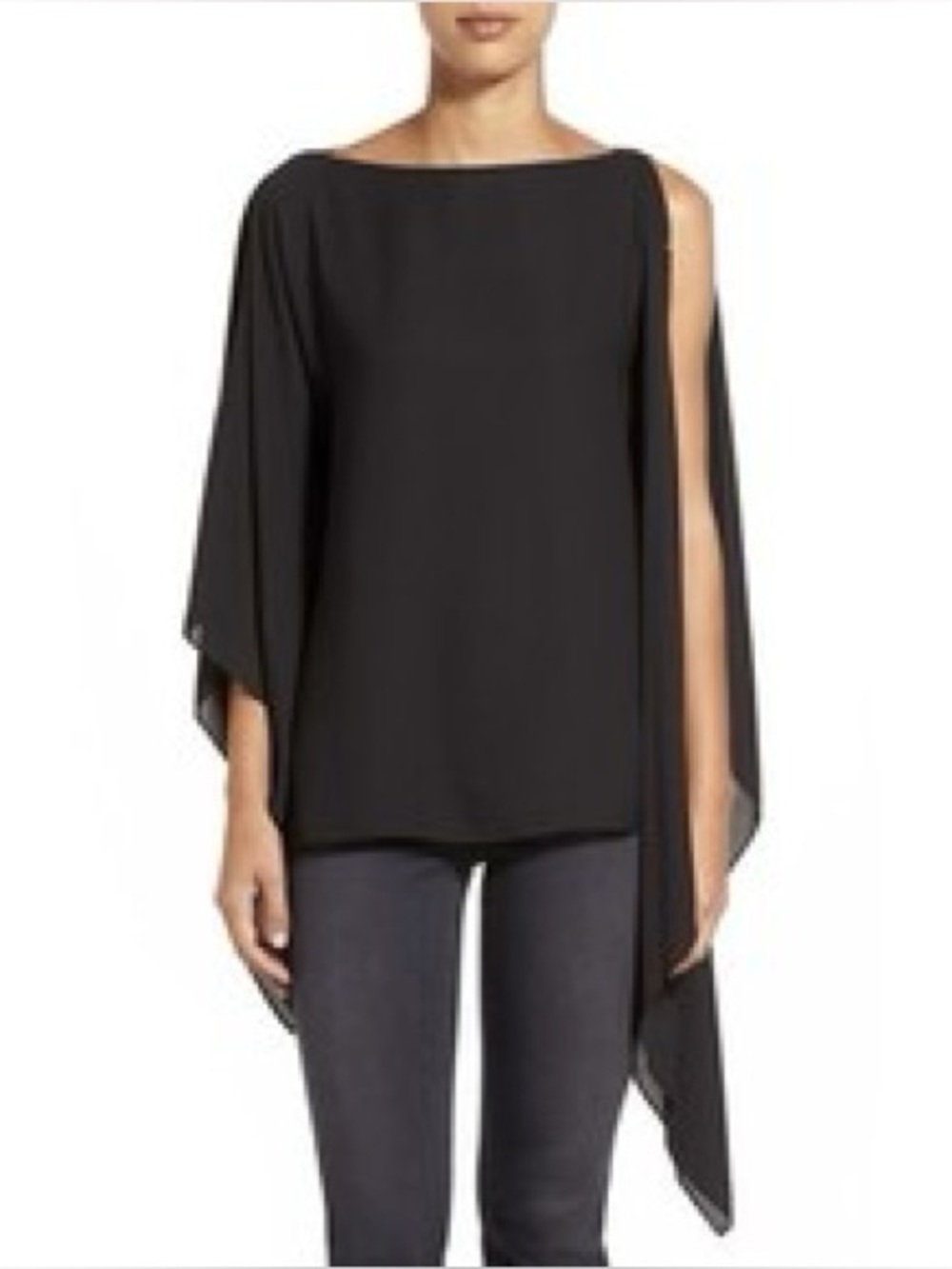 Vince Camuto Black Asymmetric Poncho Top